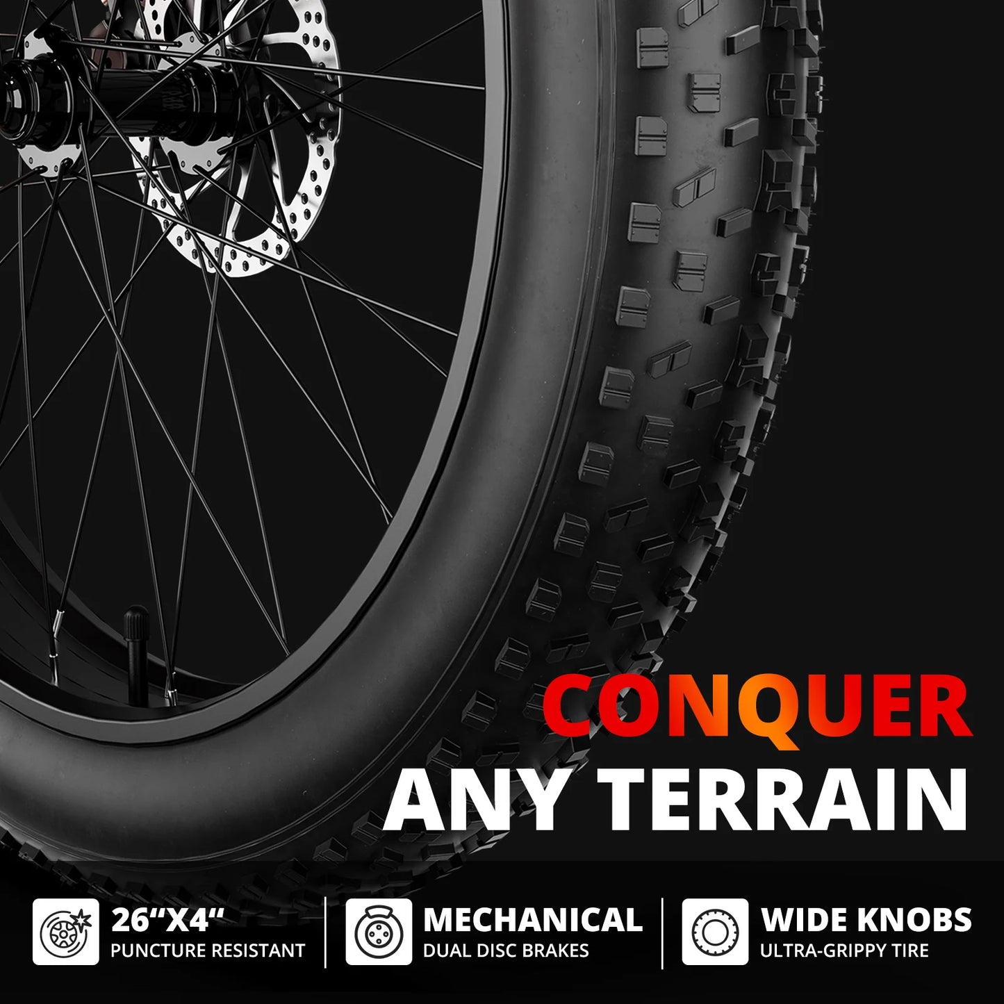 AMYET EB26 Electric Bike 1500W 48V 15Ah 26 Inch Fat Tire Mountain Bike 31 Mph