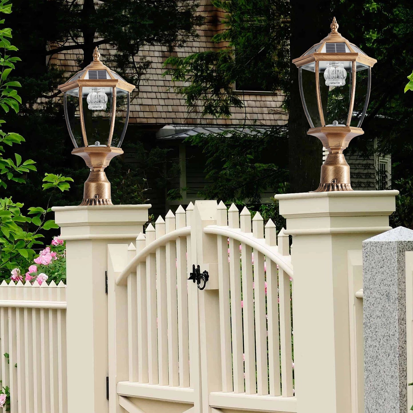 Vintage Solar LED Post Light Outdoor Garden Lamp Waterproof 2 Pack Auto On Off