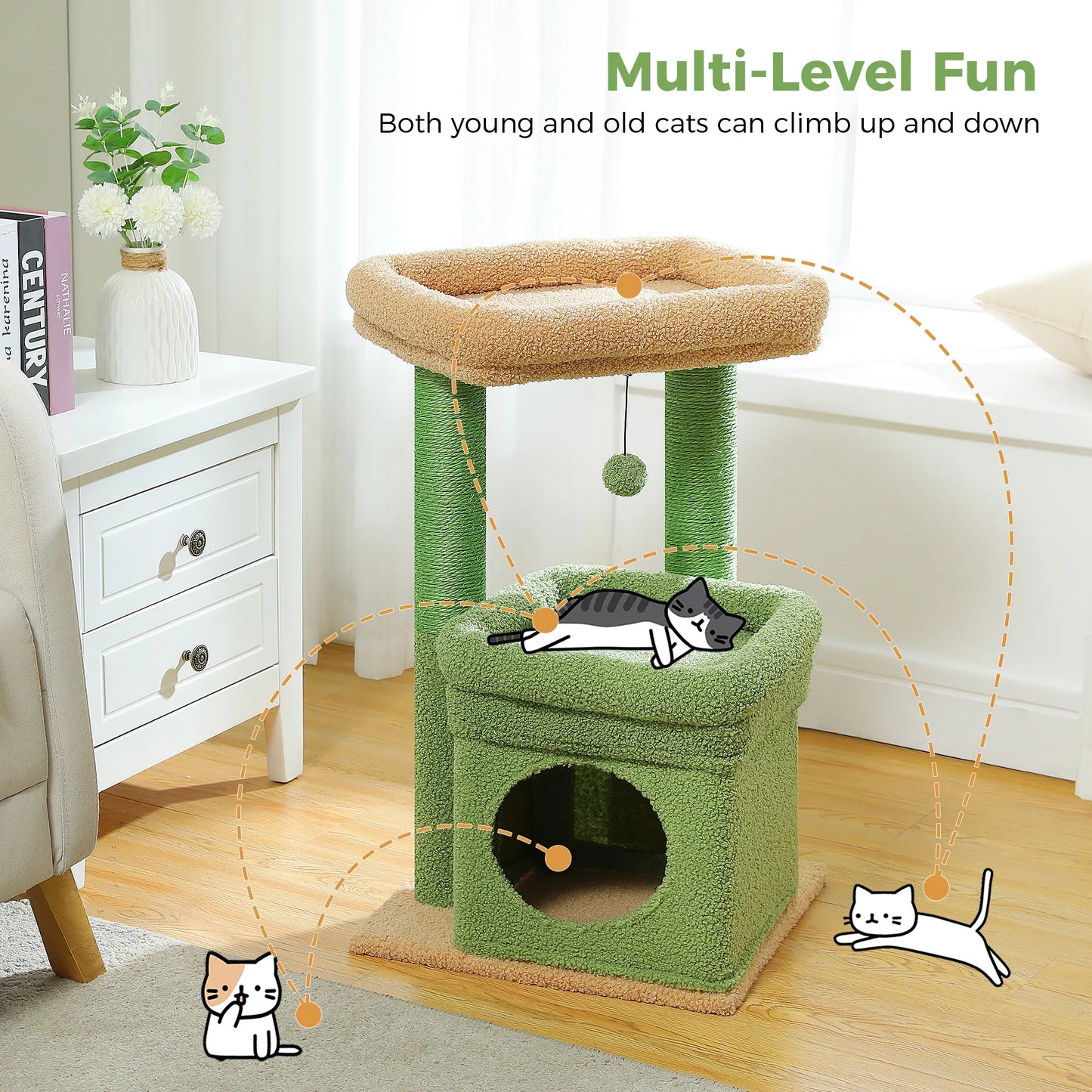 Double Tier Cat Tree Tower With Cozy Condo And Wide Perch For 1 To 2 Indoor Cats