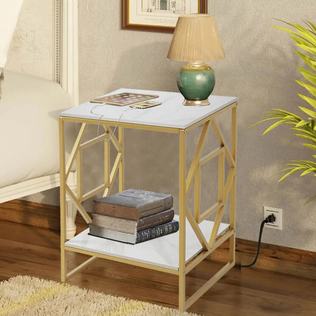 Luxury Marble Coffee Table With Gold Frame For Living Room