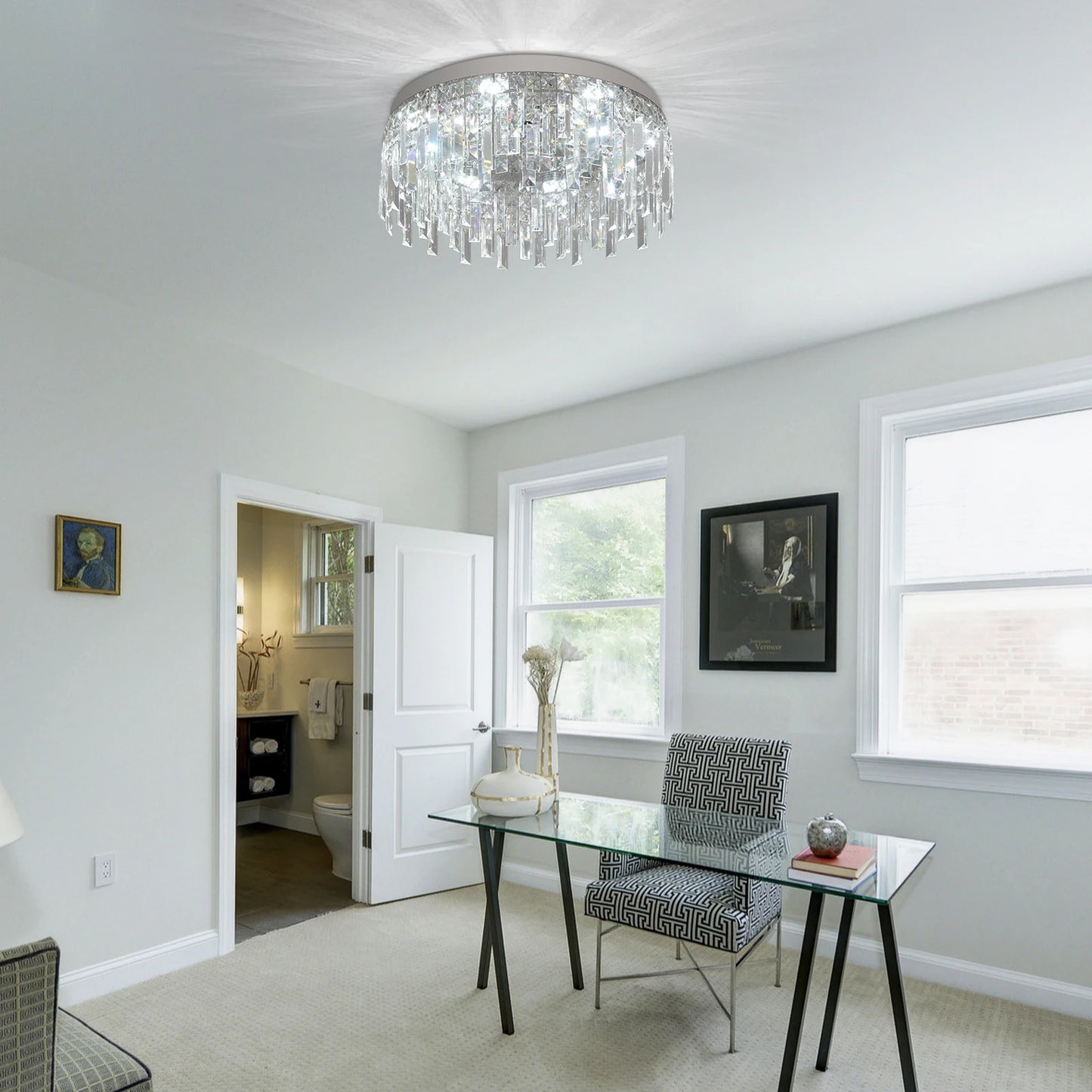 Modern Crystal Luxury Ceiling Lamp LED Chandelier Nordic Home Decor Flush Mount Light Fixture for Dining Living Room Bedroom Hotel