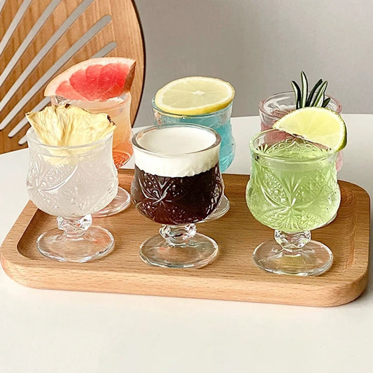 Six Pcs Set 45ml Retro Engraved Mini Glass Cups Sake Soju