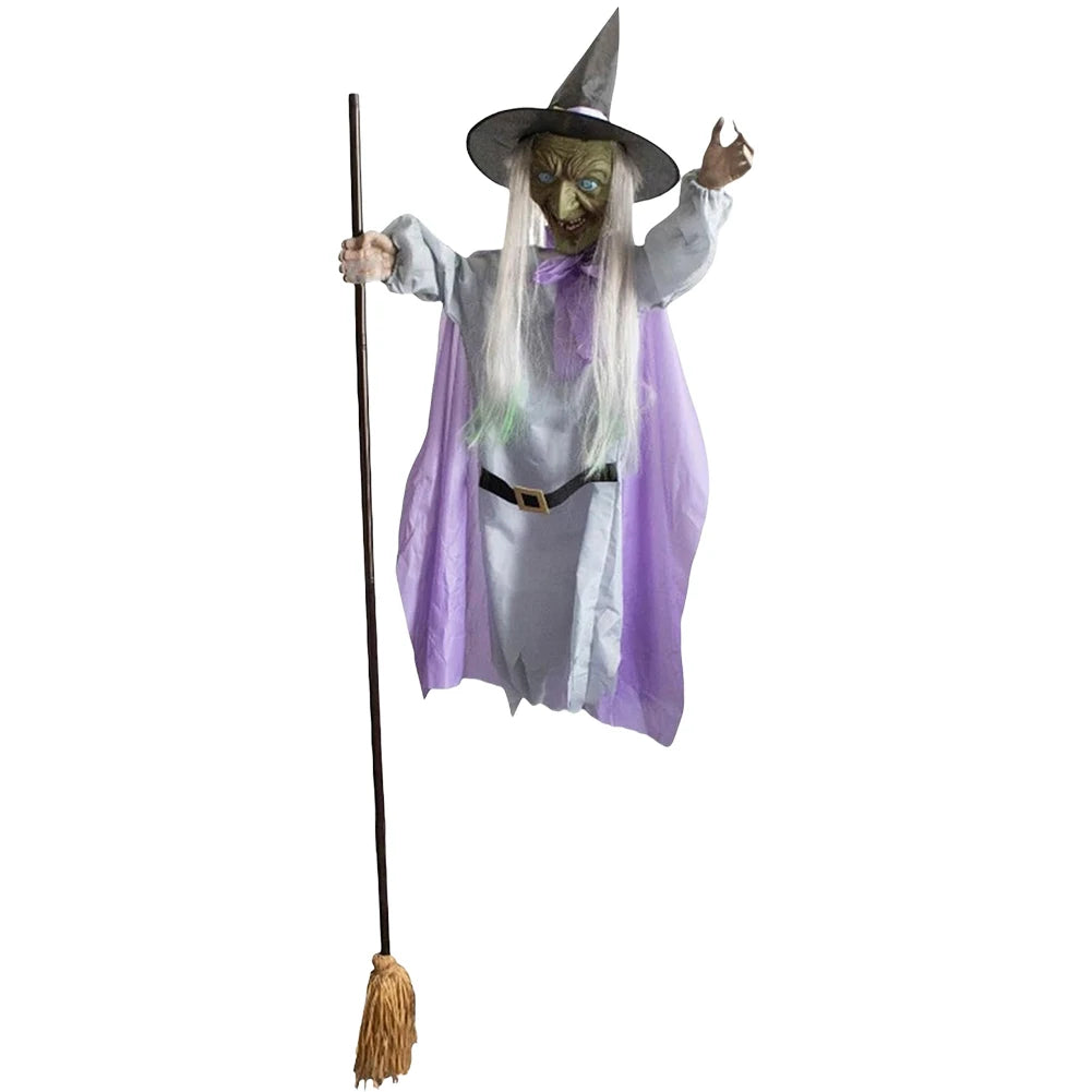 Flying Witch Decorations Luminous Eyes Halloween On Broom