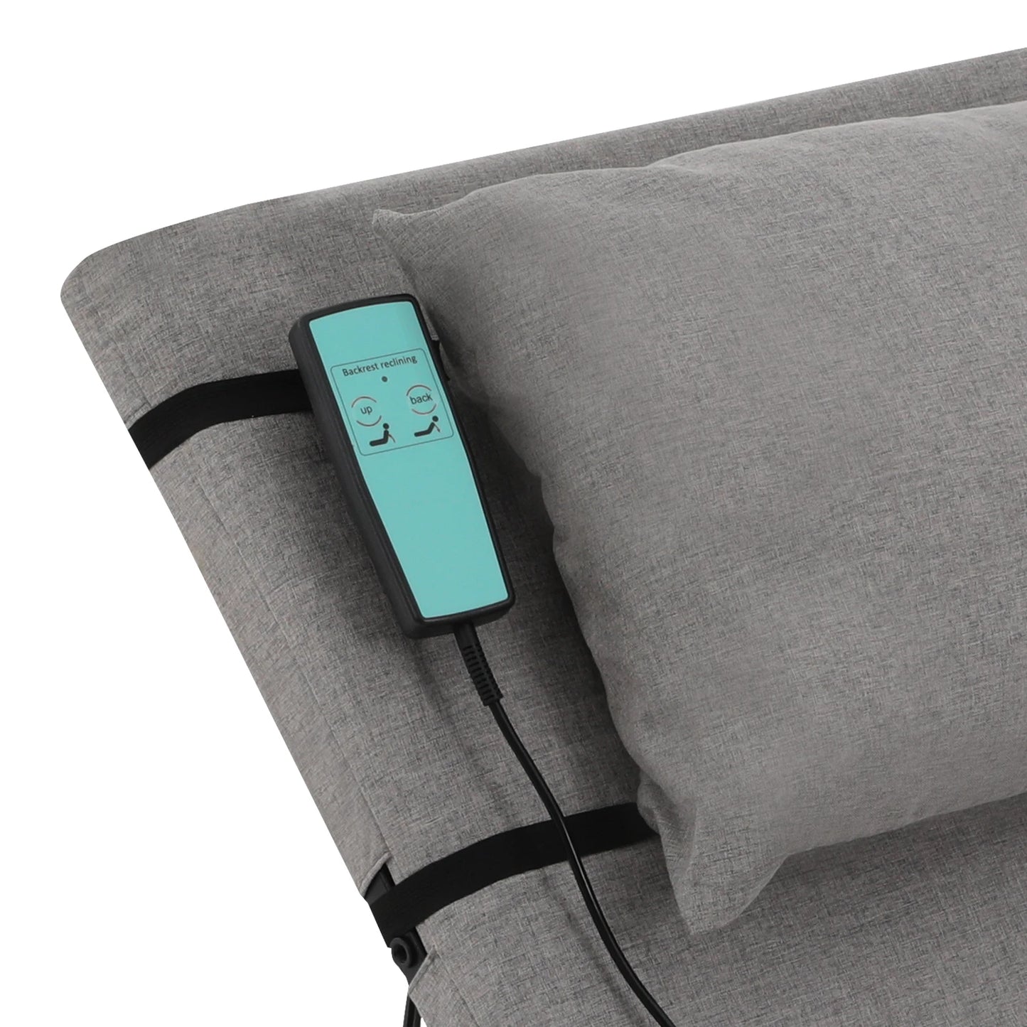 2-80 Degree Electric Lifting Backrest with Short Cushion and Headrest Grey Green Wired Remote Control Bed Backrest for Reading