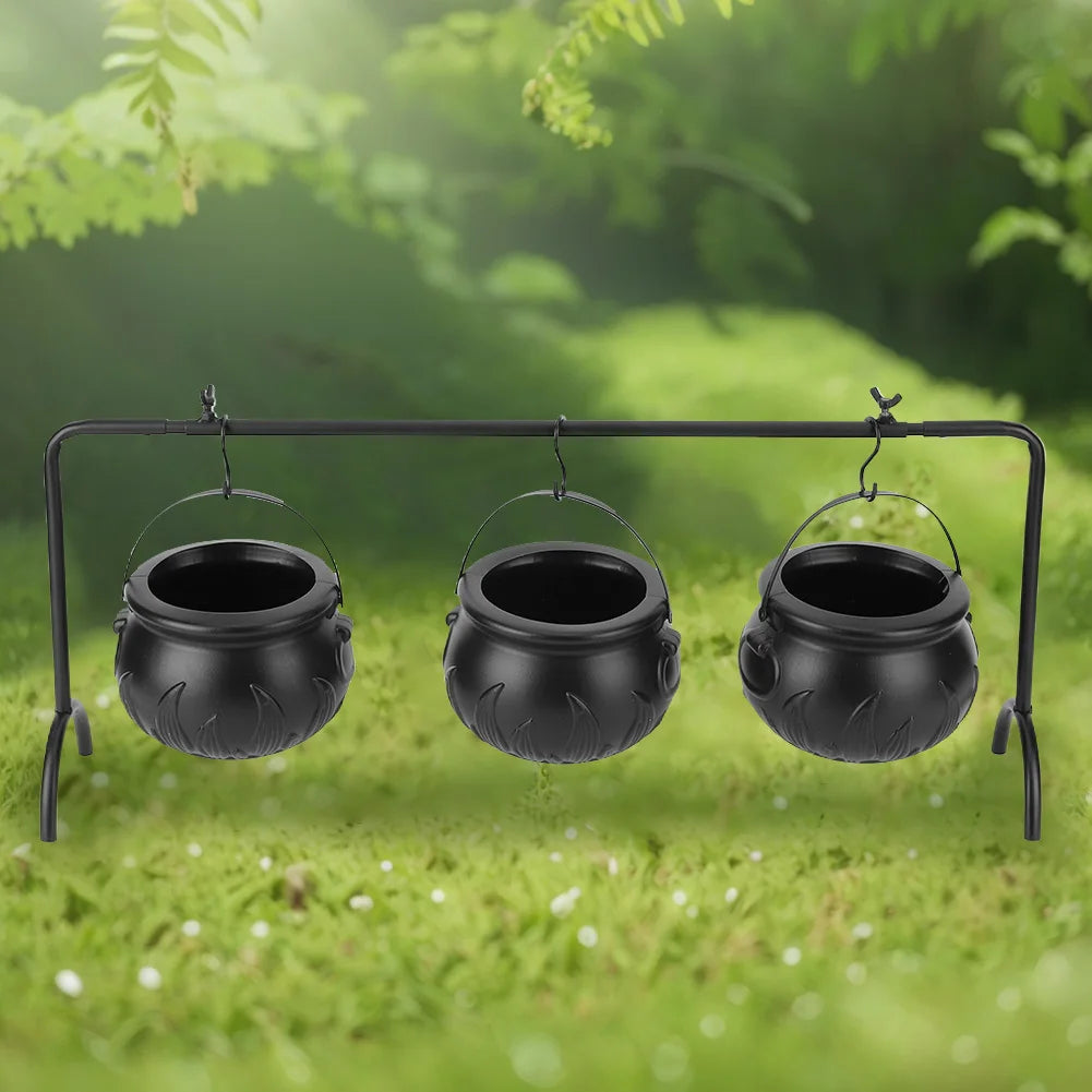 3 Pack Black Plastic Cauldrons For Halloween Decor