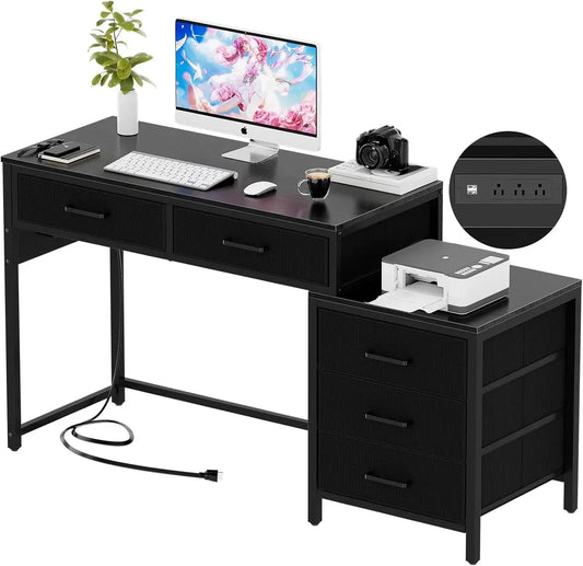 Reversible Computer Desk With 5 Drawers And USB Ports