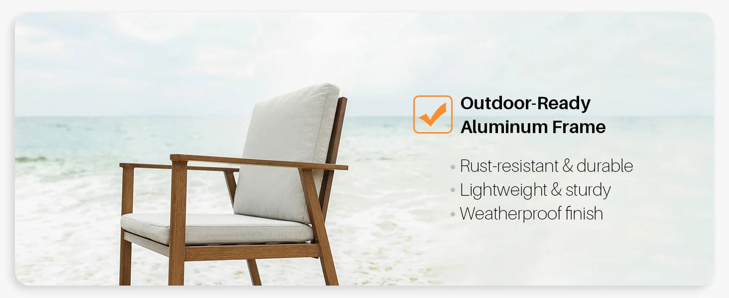 SeeHill Outdoor Patio Dining Chair Set 2 Cushions Aluminum Teak Garden Furniture