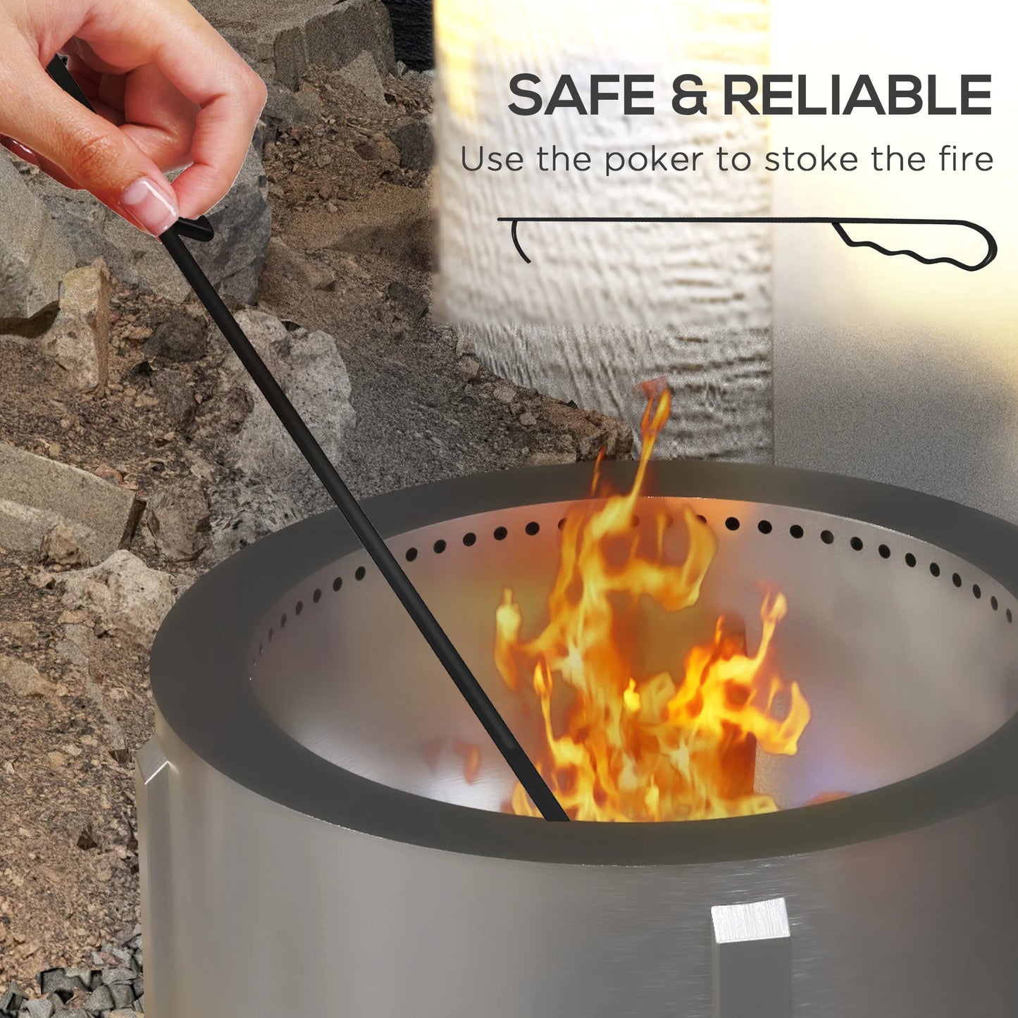 Outsunny Smokeless Fire Pit BBQ Grill Poker Stainless Steel