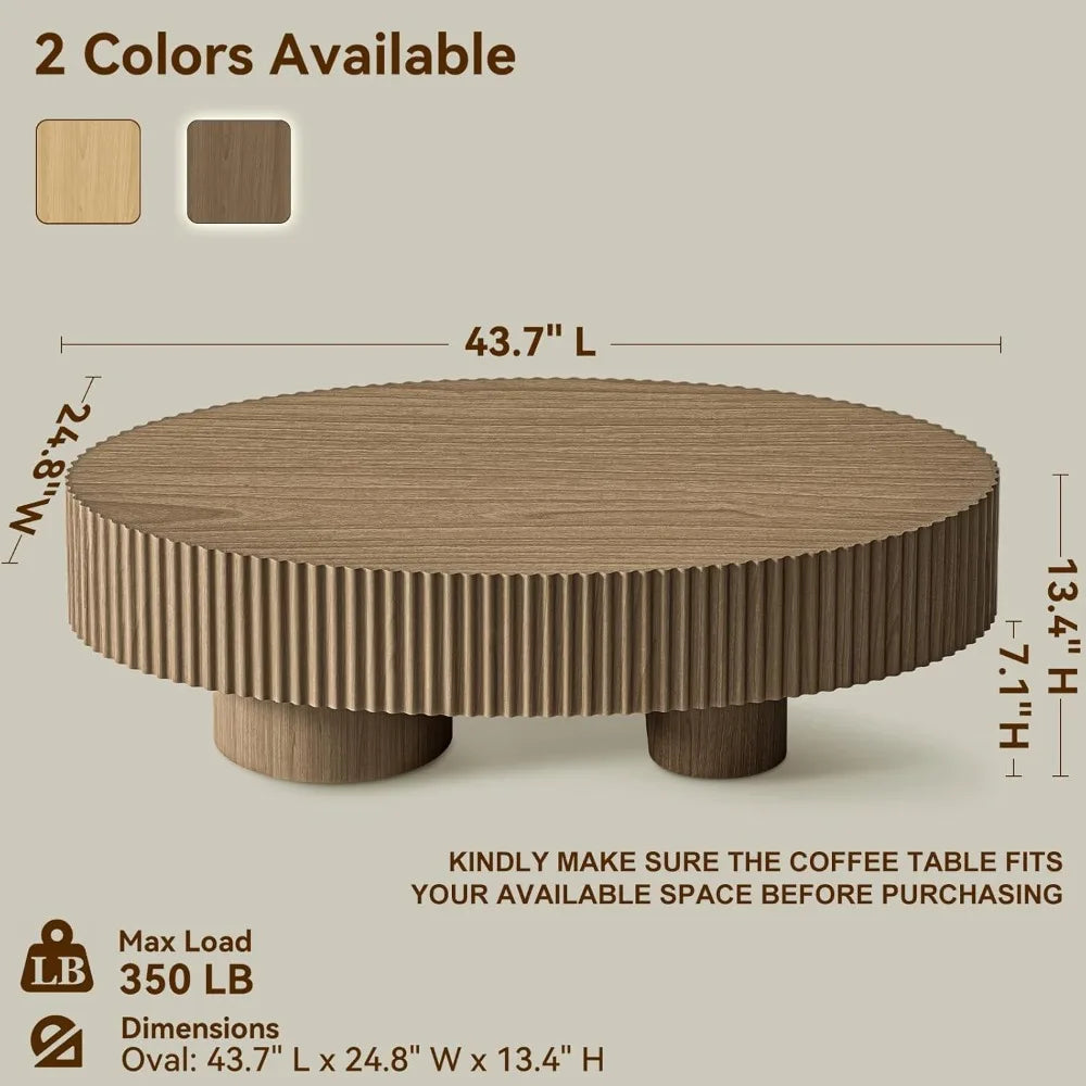 Oval Walnut Finish Coffee Table For Small Living Room