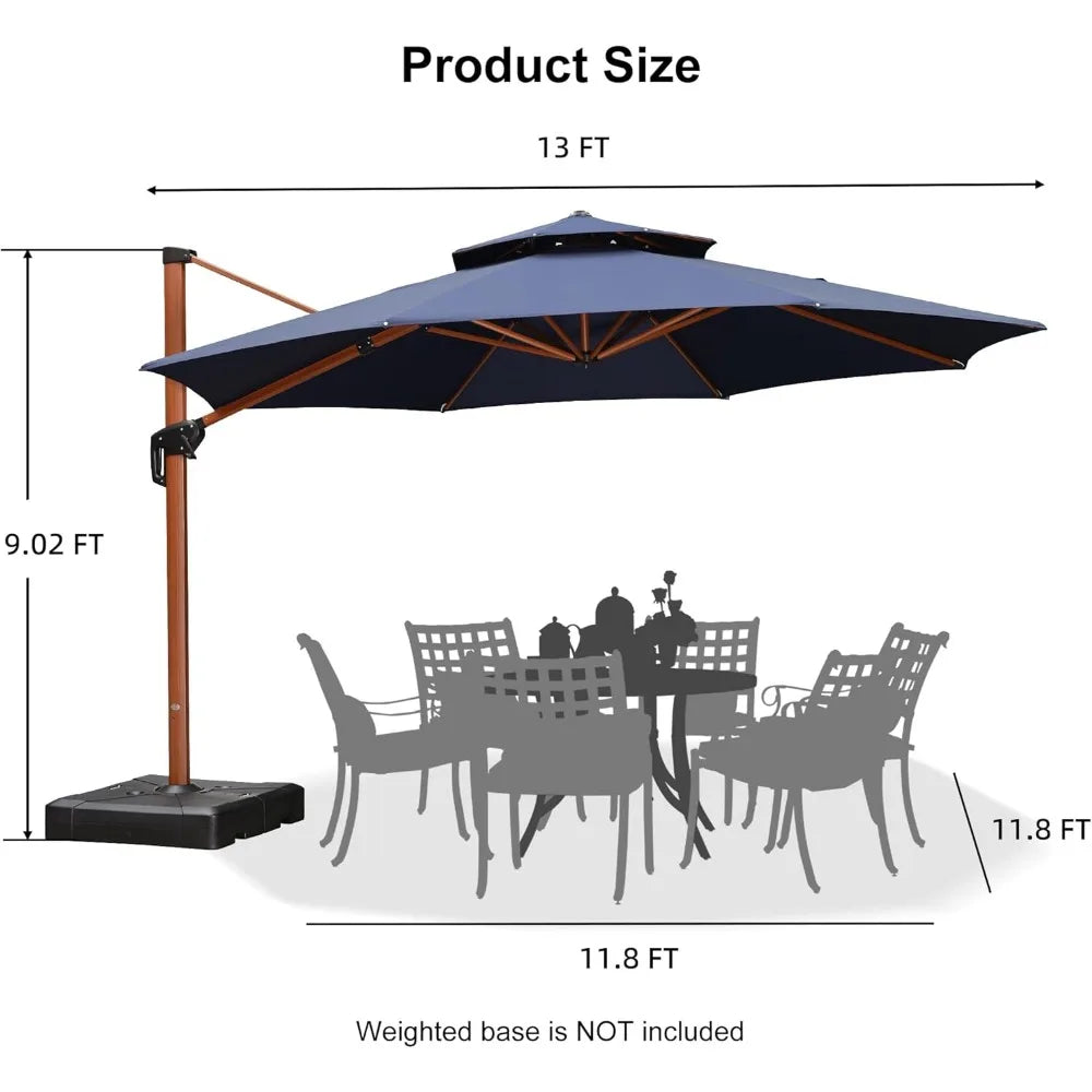 13 Foot Patio Umbrella Cantilever Windproof Large Round Sun Shade For Garden