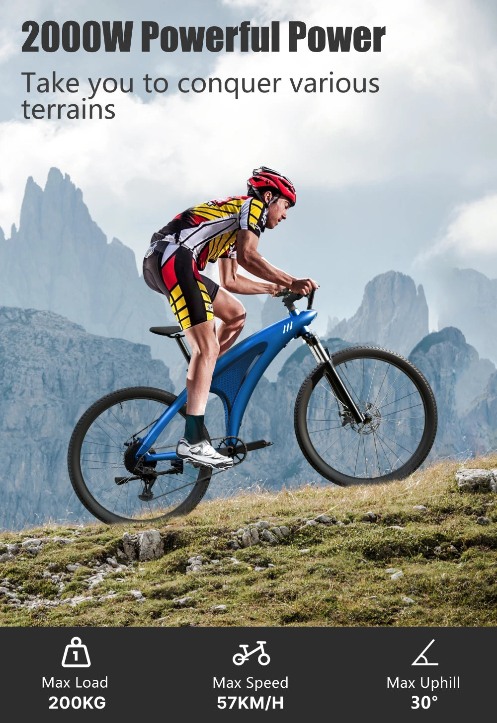 HX Q5 2000W Electric Mountain E Bike 48V 20Ah Off Road