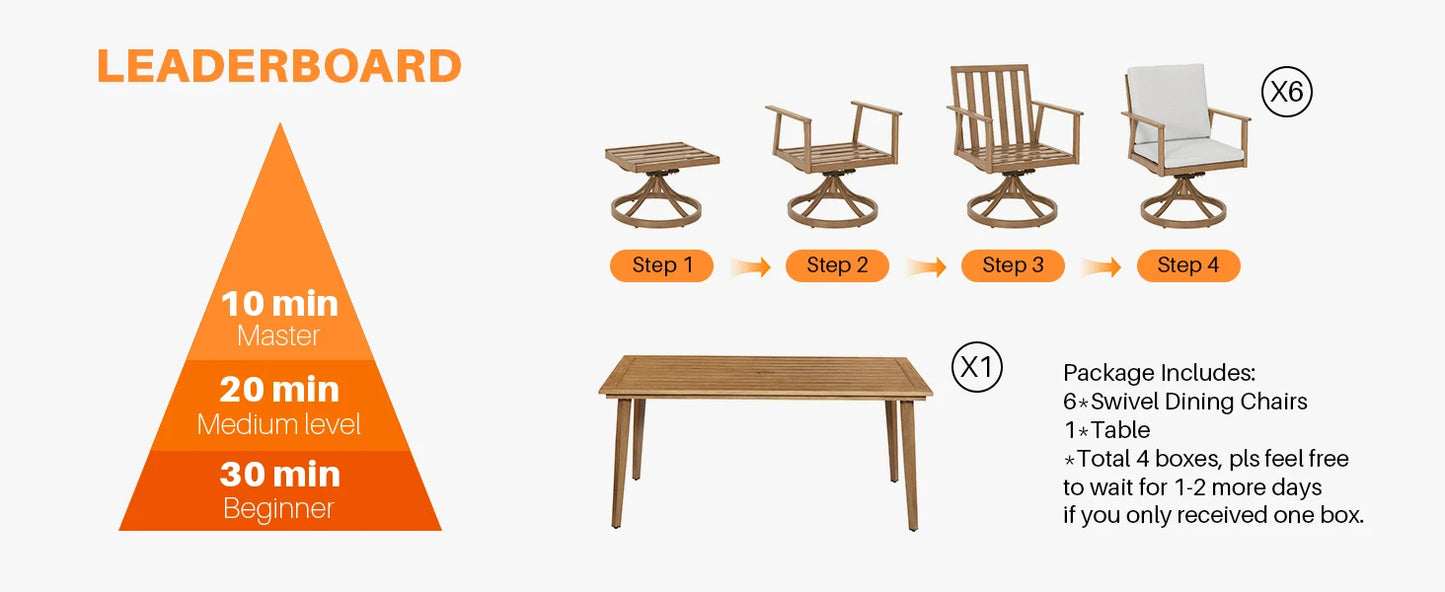 Seehill 7 Piece Outdoor Furniture Set Aluminum Dining Table With 6 Swivel Chairs
