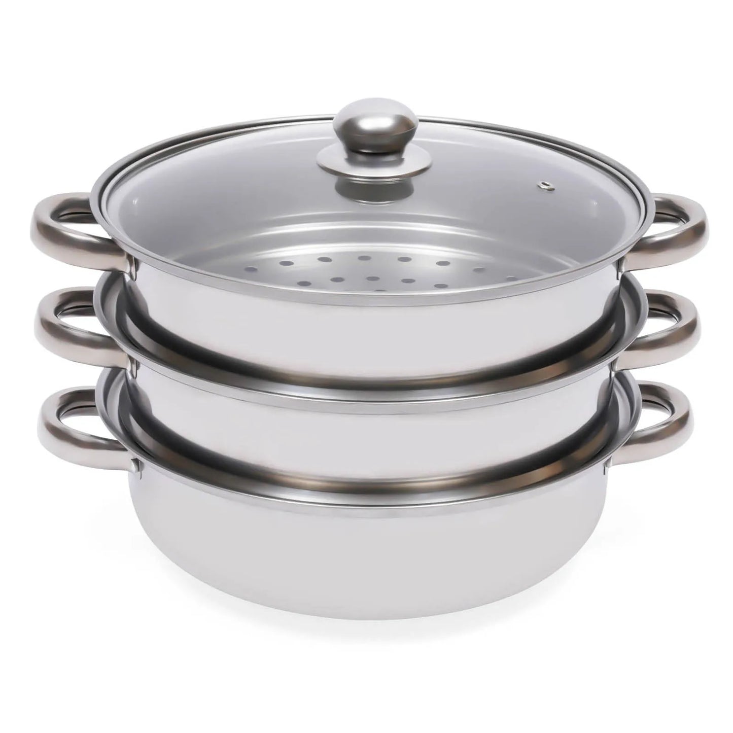 11 Inch 3 Tier Large Stainless Steel Steamer Pot Set with Glass Lid