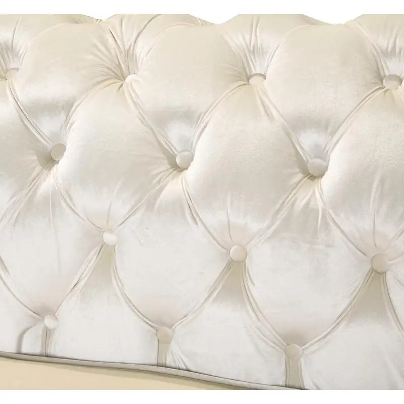 Beige Velvet Sofa Set 84 Inch Tufted 3 Seater With Gold Stainless Legs