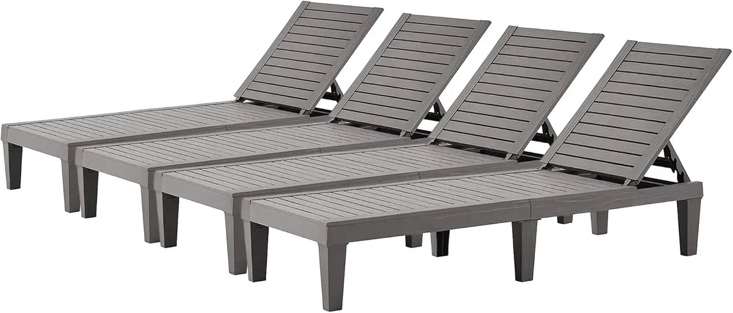 Outdoor Chaise Lounge Set of 2 Adjustable Pool Chairs With 5 Position Backrest