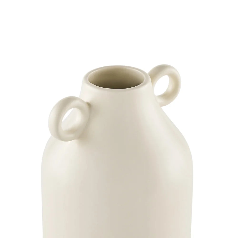 Handcrafted Ceramic Vase with Tapered Shape Round Handles Decorative Home Accent Fresh and Artificial Flowers Ideal Indoor Use