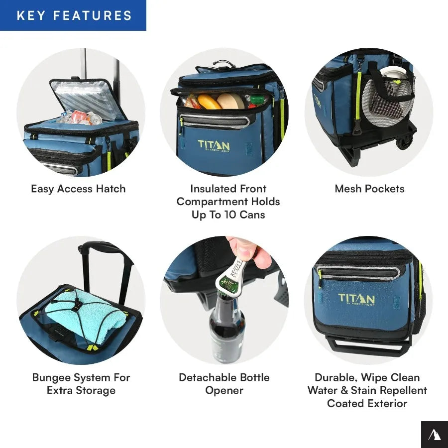 Titan Deep Freeze 60 50 Plus 10 Can Wheeled Cooler Collapsible All Terrain Cart