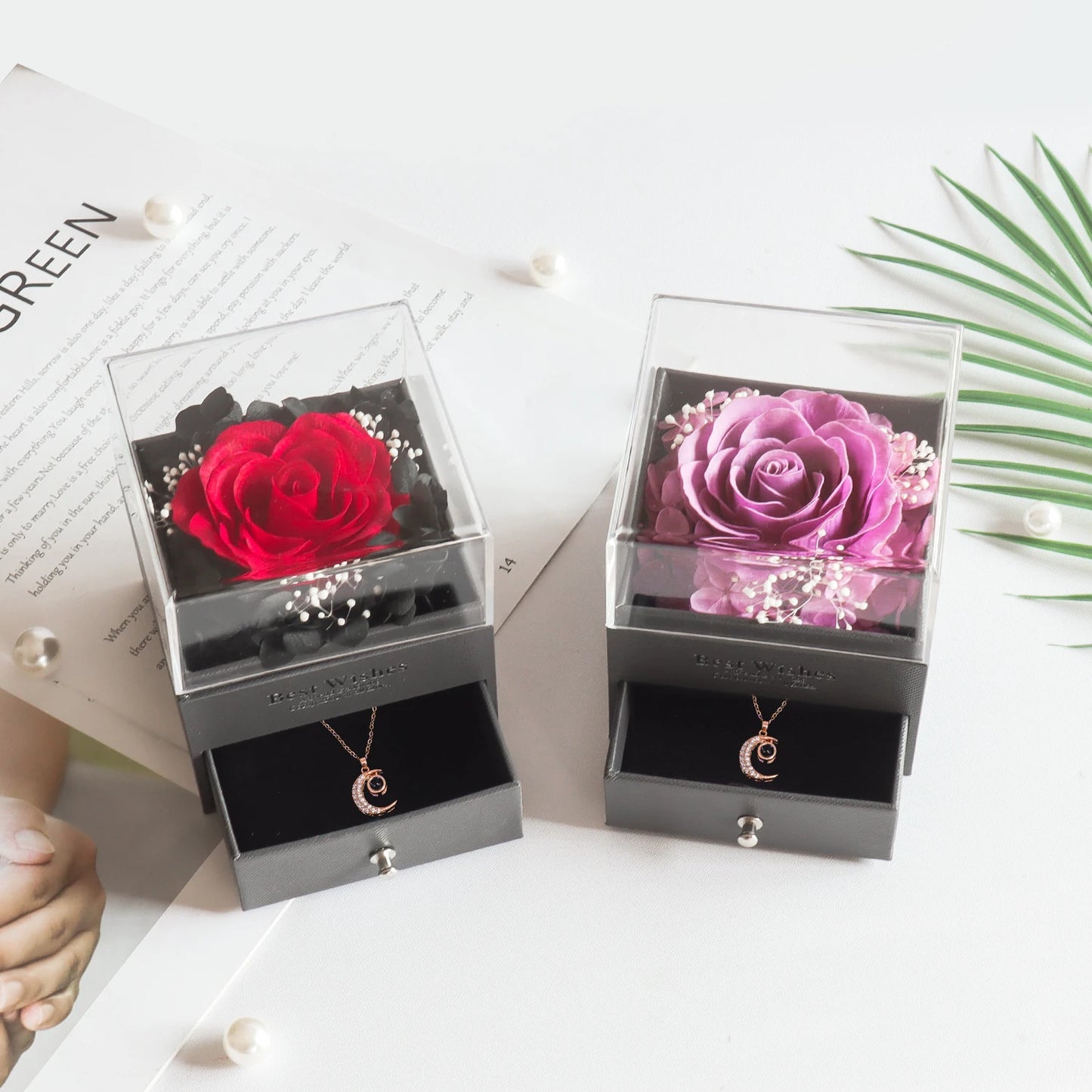 Eternal Soap Rose Jewelry Box With Necklace Set Gift Box