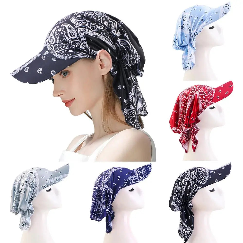 Unisex UV Protection Paisley Print Sun Shade Hat With Wide Brim Turban Visor