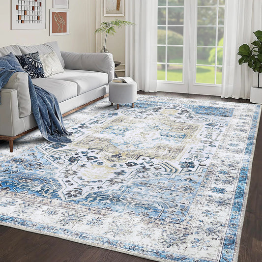 Large Area Rug 10x13 Vintage Carpet Washable Indoor Carpet Easy Cleaning Stain Resistant Non-Slip Living Room Rug