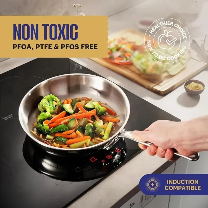 10-Piece 3 Ply Stainless Steel Pots and Pans Set Induction Oven Safe Best 18/8 Full Clad Kitchen Cookware