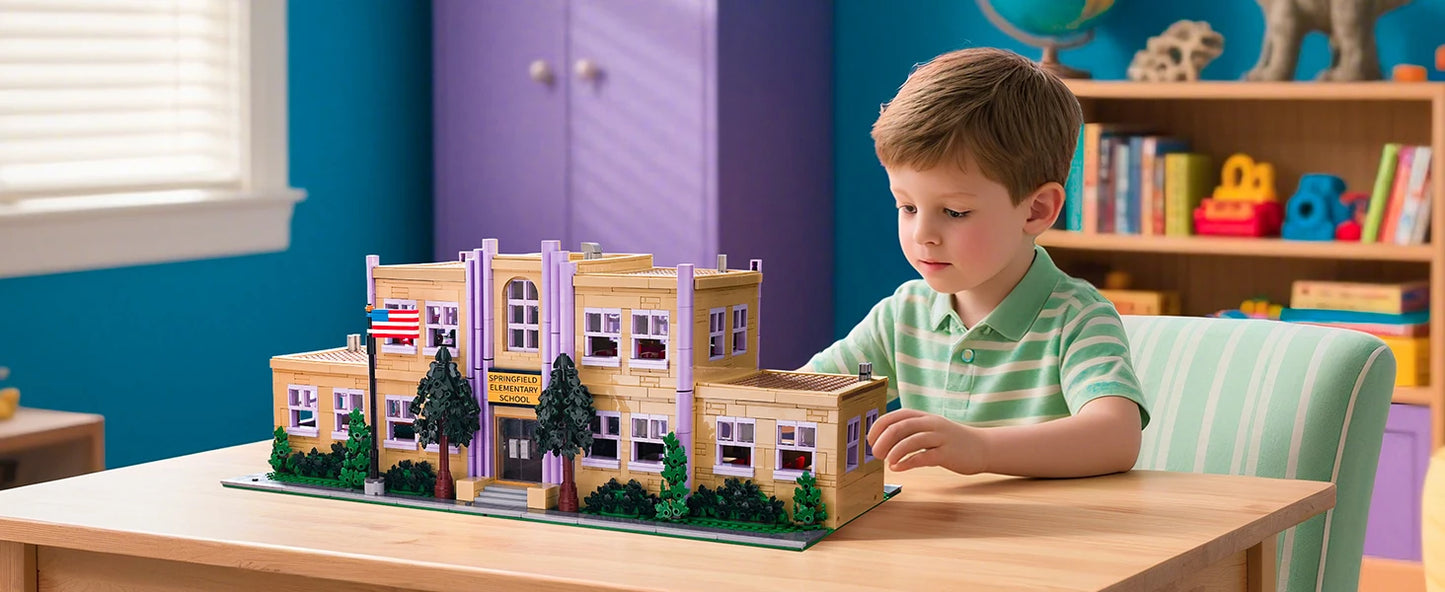 3500 Pieces Springfield Elementary School Building Blocks Set Street View Toy