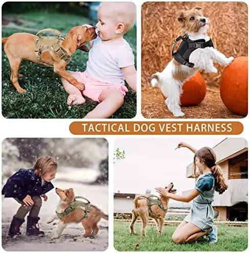 Tactical Dog Harness Small Dogs Military Adjustable Vest Leash Set Black Camo
