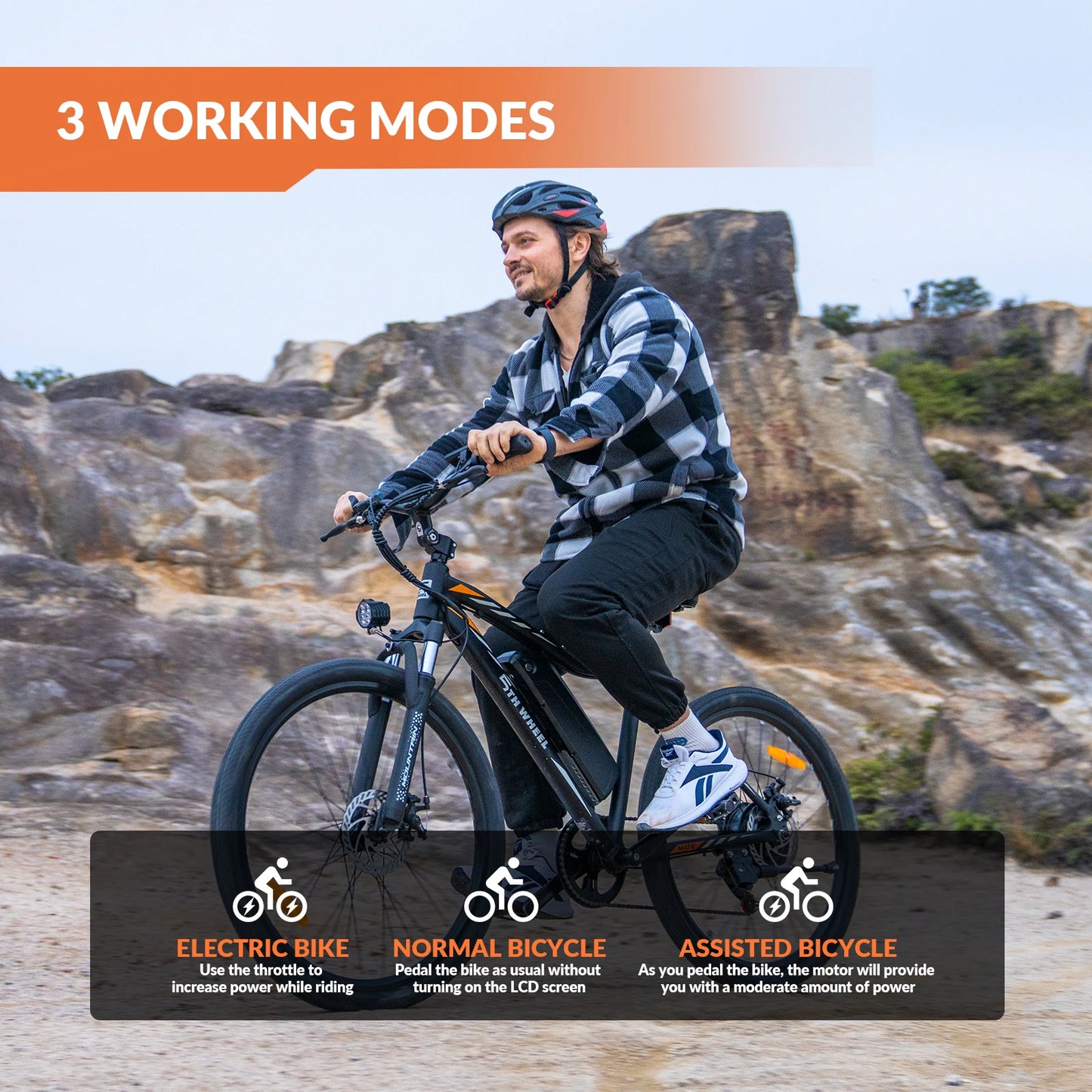 5th Wheel AB17 Electric Bike 700W Peak Motor 23 Mph Max Speed Suspension Gray