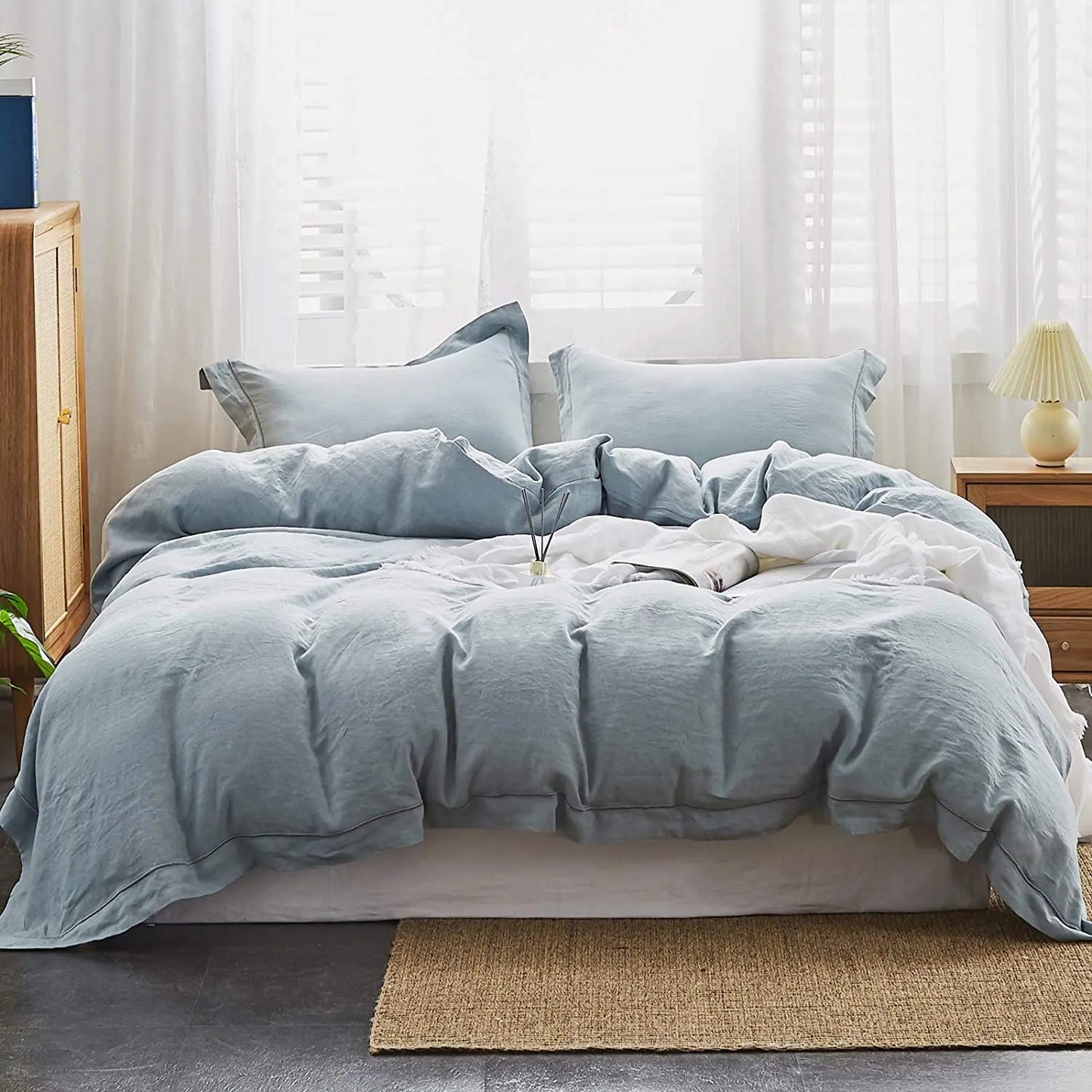 Simple Opulence Linen Bedding Set 3 Piece Boho Washed Queen