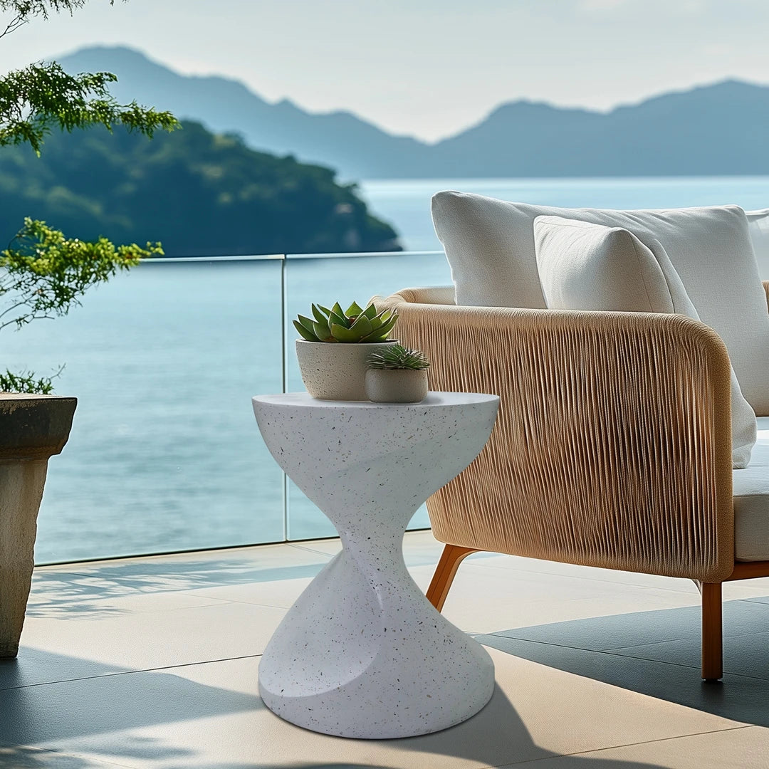 Lightweight Concrete End Table Outdoor Patio Graphite White