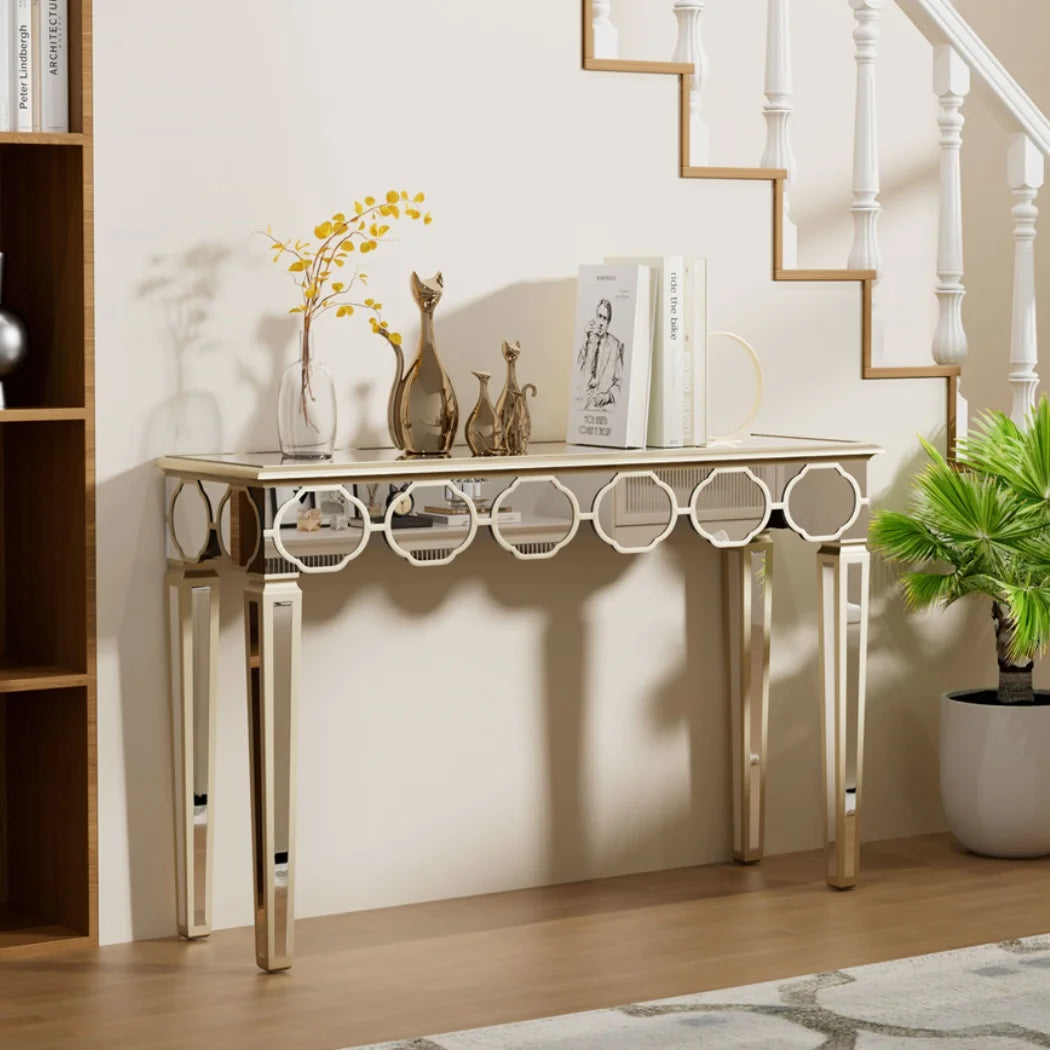 LUVODI Modern Glass Mirror Console Table Crushed Diamond