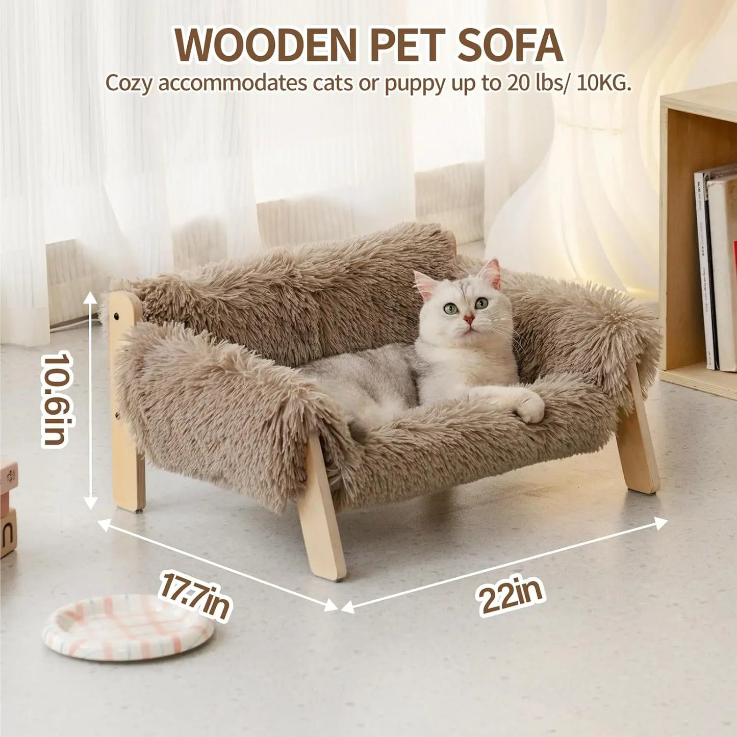 Mewoofun Elevated Wooden Cat Couch Bed With Removable Cover