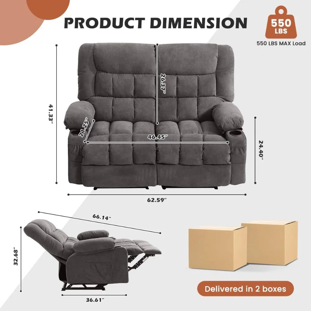 Oversized Manual Recliner Loveseat With Cup Holders And Side Pocket