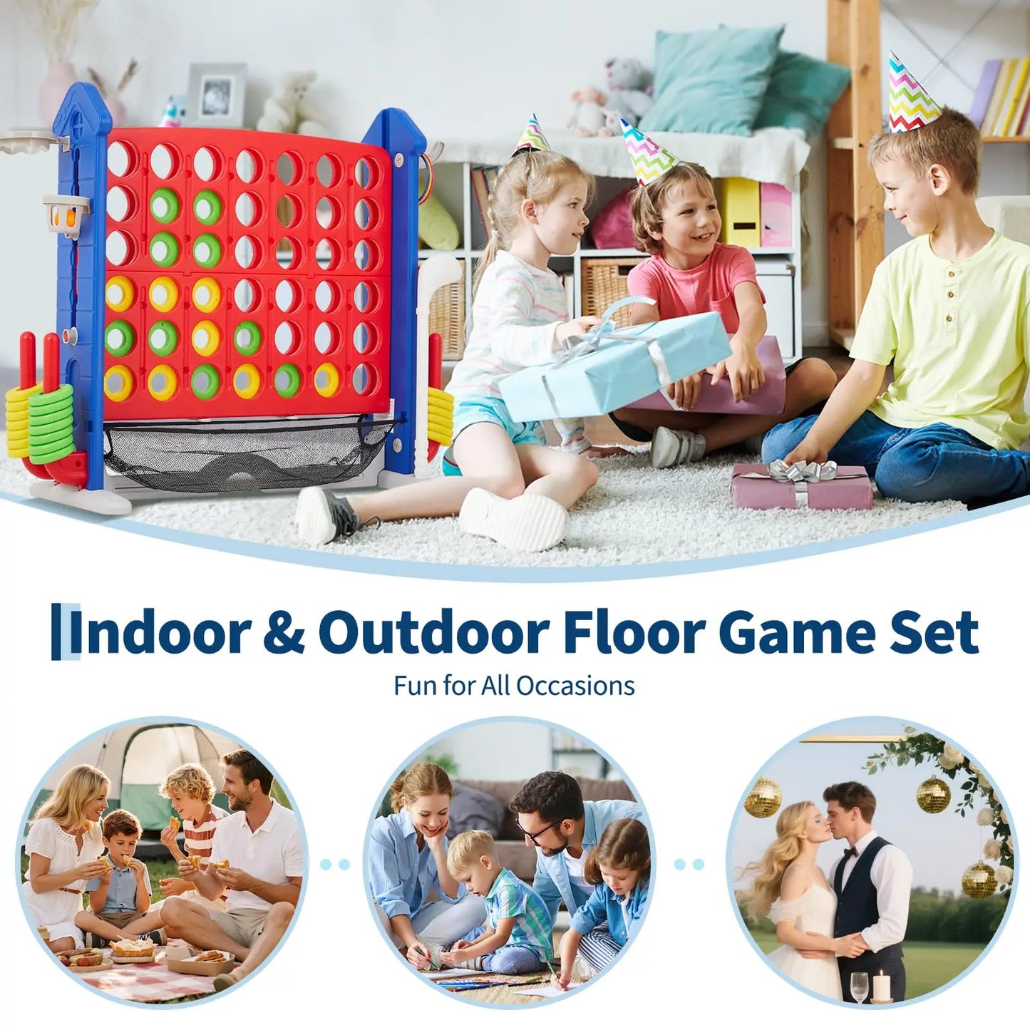 Giant 4 In 1 Yard Game Set With Adjustable Height And Hoop Ring Toss