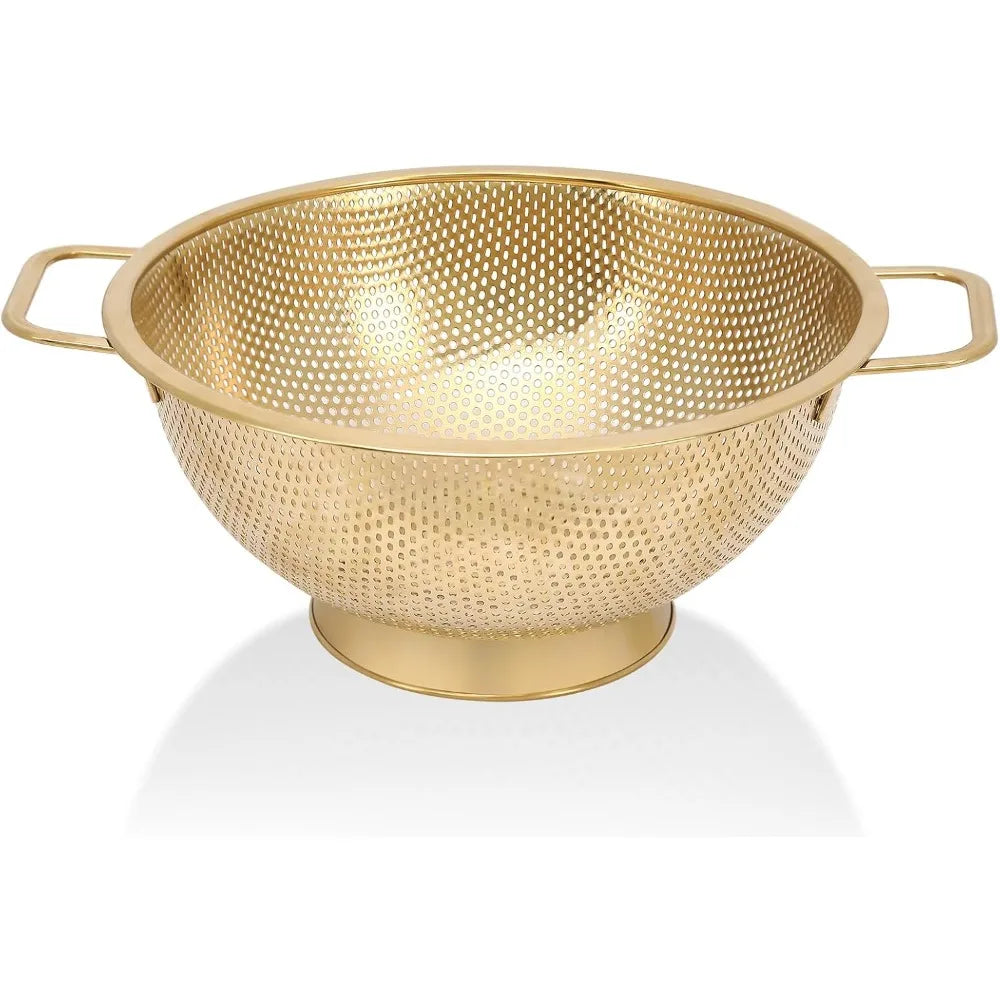 Gold Strainer Colander 3Qt Stainless Steel With Handle