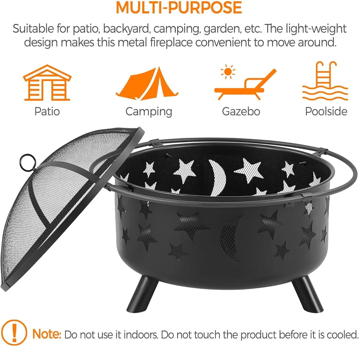 30 Inch Fire Pit Outdoor Wood Burning Spark Screen Poker