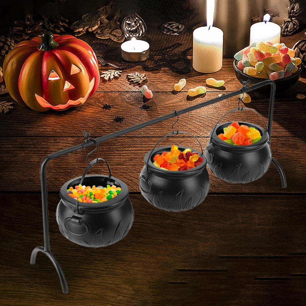 3 Pack Black Plastic Cauldrons For Halloween Decor