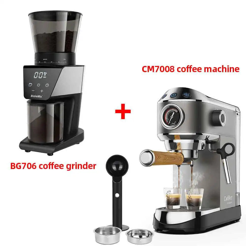 BioloMix 20 Bar Semi Automatic Powder Coffee Machine with Milk Steam Frother for Espresso Cappuccino Latte and Mocha