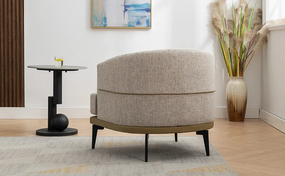Two Tone Barrel Chair Mustard Green Linen and PU Leather