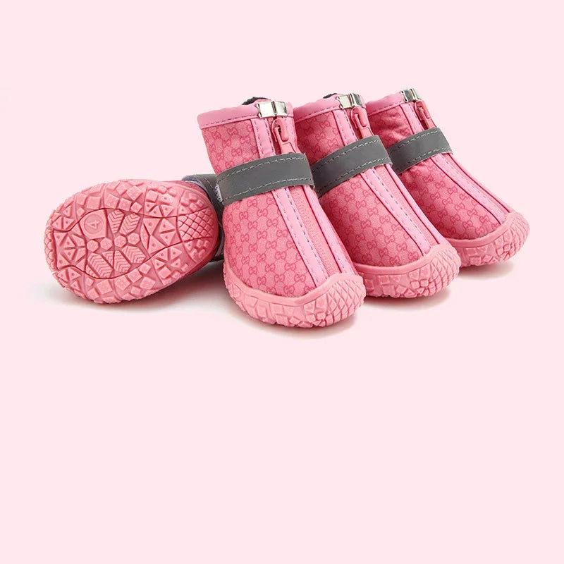 4 Pcs Dog Waterproof Shoes Rain Boots Reflective Strip Anti Slip For Small Pets