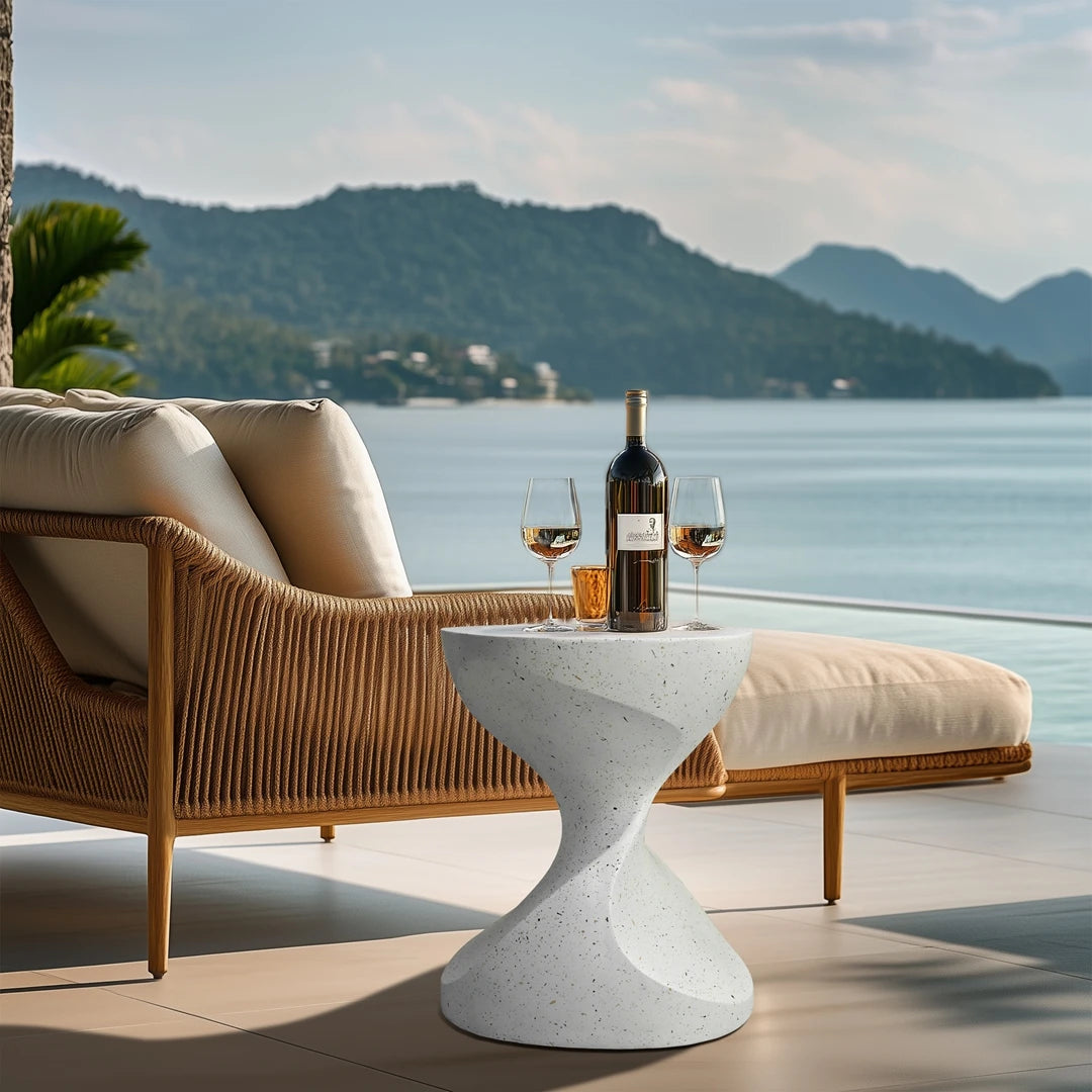 Lightweight Concrete End Table Outdoor Patio Graphite White