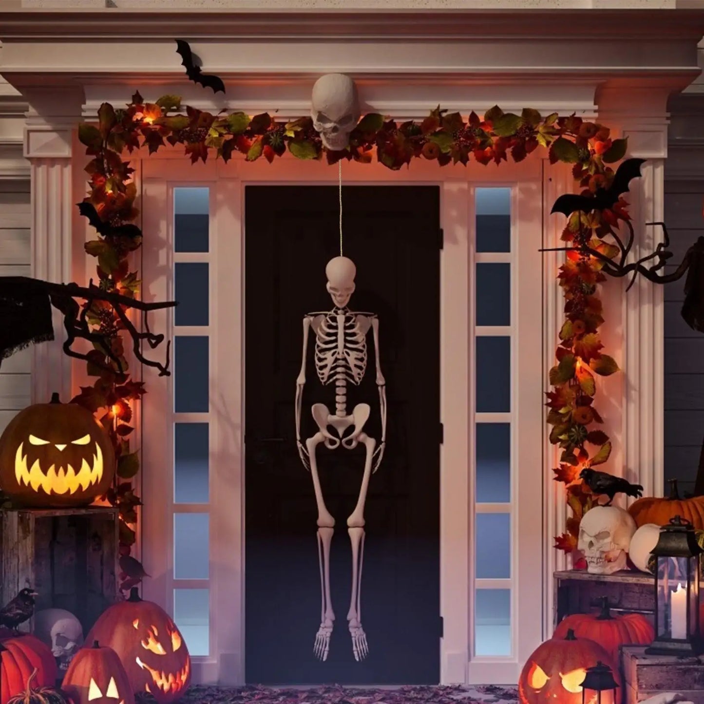 Realistic 165cm Halloween Skeleton Decoration with Movable Joints and Sound Effect for Home Ornament and Photo Display
