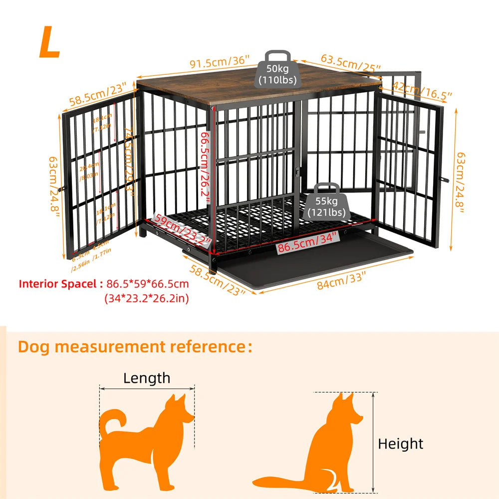 Large Wooden Dog Crate End Table Style Elevated Kennel With 3 Doors