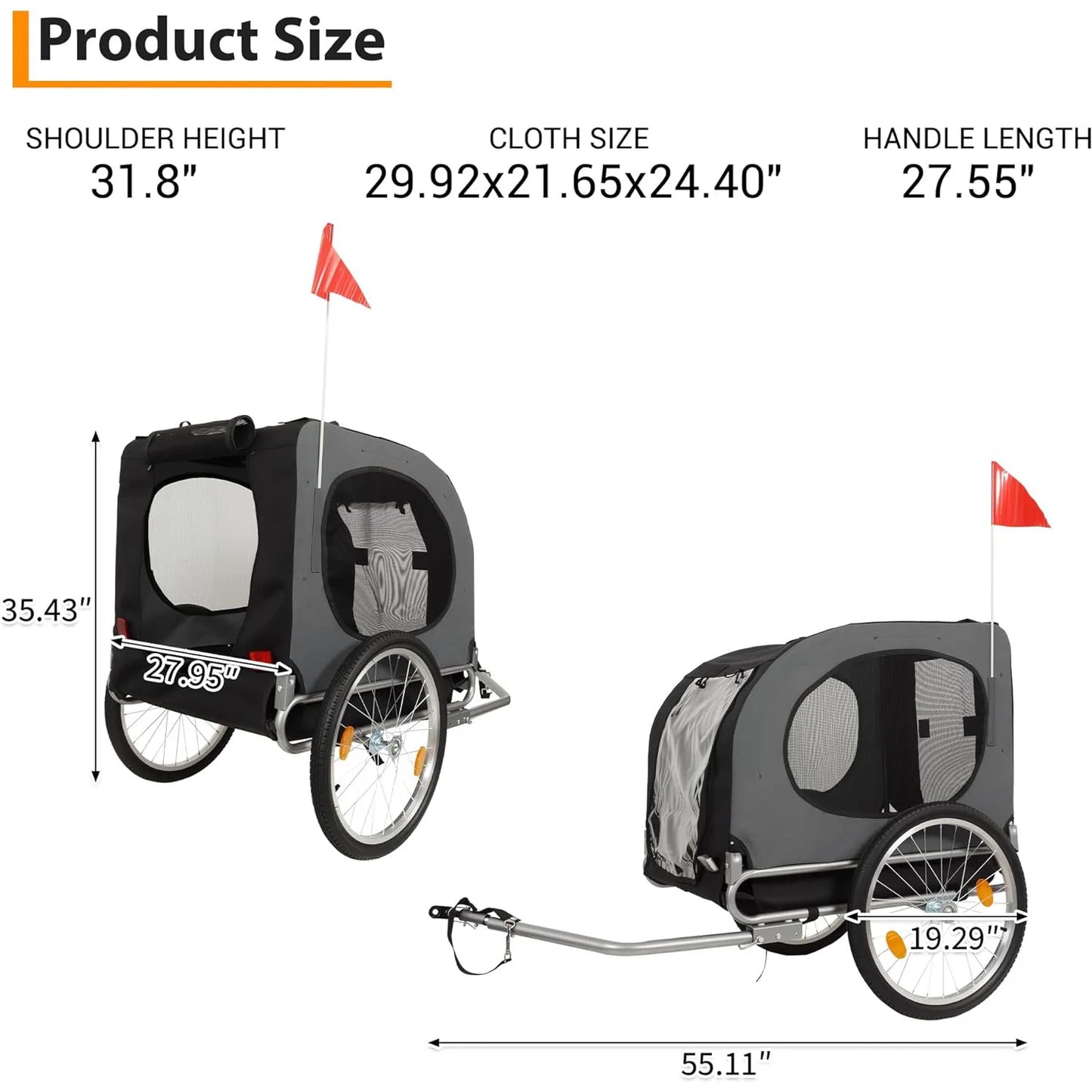 Steel Dog Bike Trailer With Universal Coupler Folding Pet Carrier 40kg