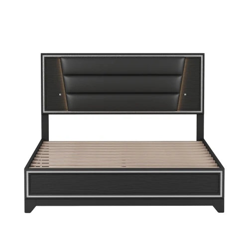 3 Piece Queen Size Upholstered Bed Set With LED Lights Nightstands And Dresser