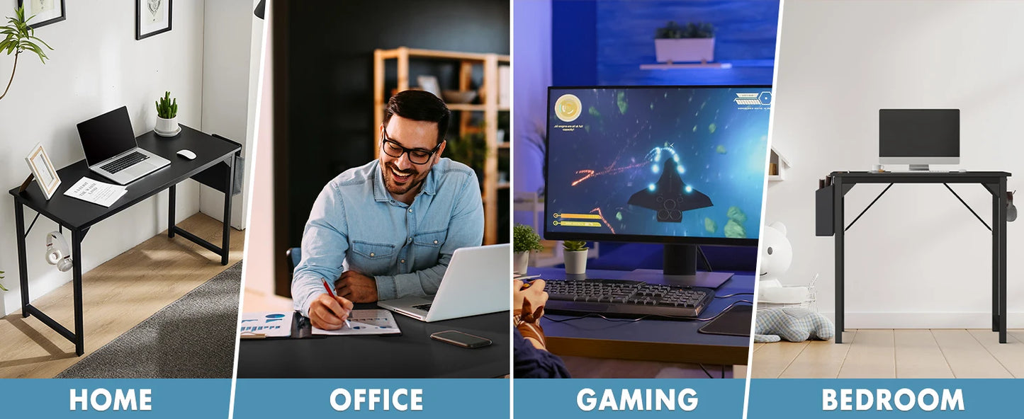 JHK Computer Desk Study Table With Side Bag And Headphone Hook Easy Assembly