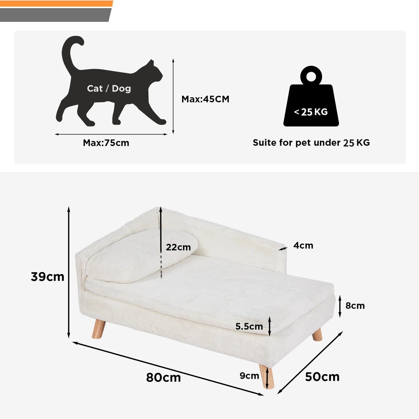 Elevated Pet Bed With Solid Wood Legs Dog Cat Sofa Plush