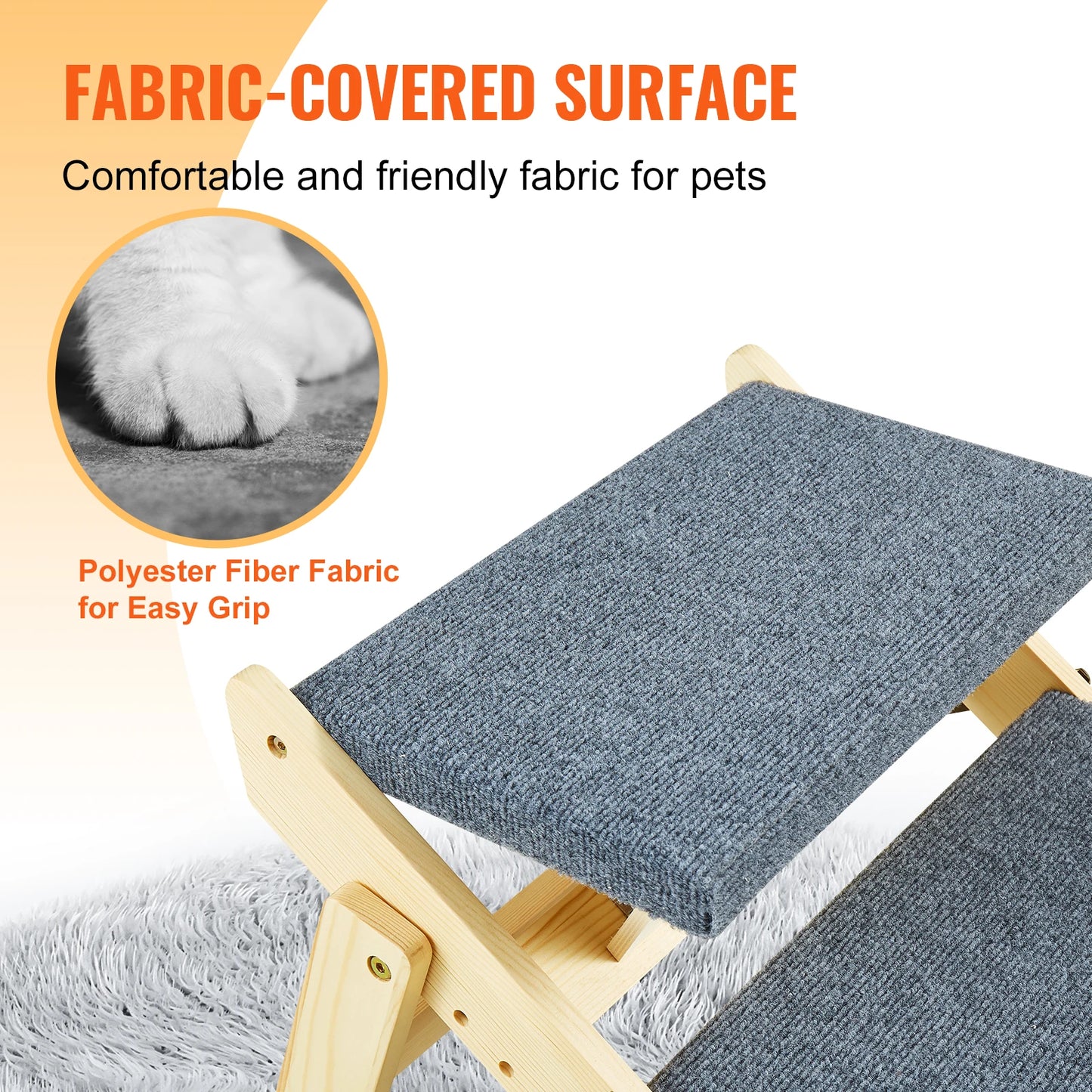 SucceBuy Wooden Pet Steps And Ramp 2-In-1 Foldable Bed Access For Pets