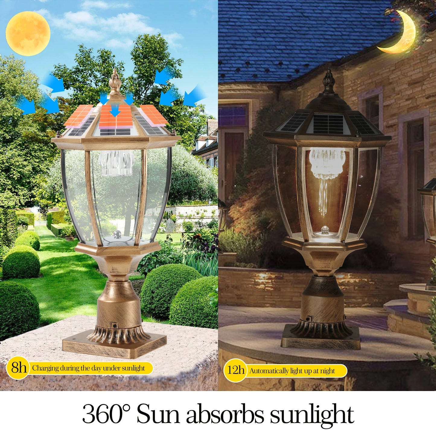 Vintage Solar LED Post Light Outdoor Garden Lamp Waterproof 2 Pack Auto On Off