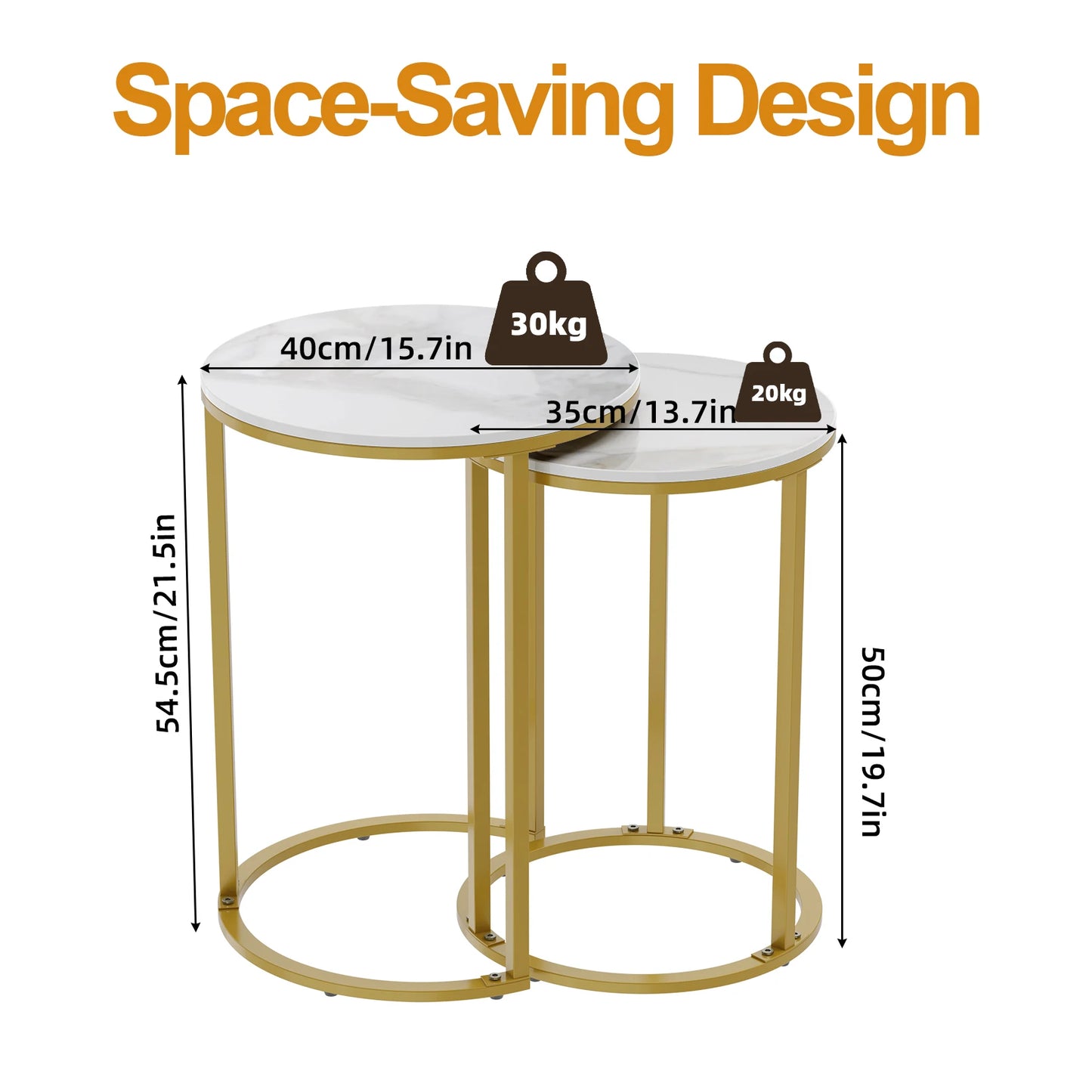 Set Of 2 Sintered Stone Round Nesting Tables Living Room